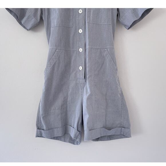 EVERLANE Striped Cotton Weave Romper / Sz 4 / Collared / Shorts / Boho / Minimal - Picture 4 of 10